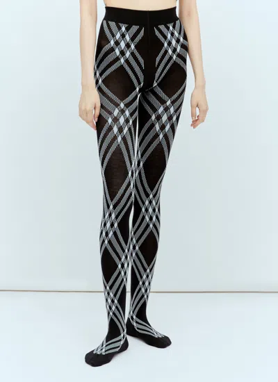 Burberry Check Print Wool-blend Tights In Black