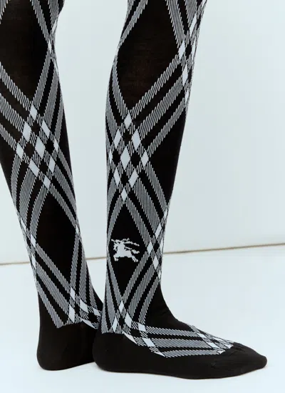 Burberry Check Print Wool-blend Tights In Black
