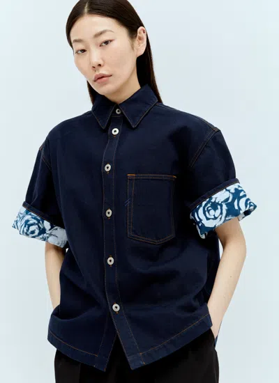 Burberry Heavyweight Denim Short-sleeve Button-front Shirt In Blue