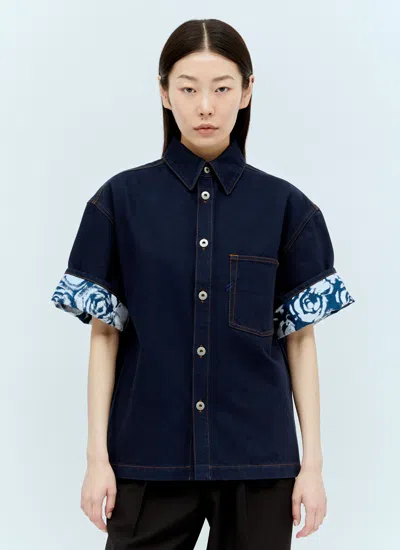 Burberry Heavyweight Denim Short-sleeve Button-front Shirt In Blue