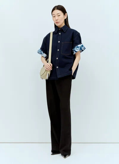 Burberry Heavyweight Denim Short-sleeve Button-front Shirt In Blue