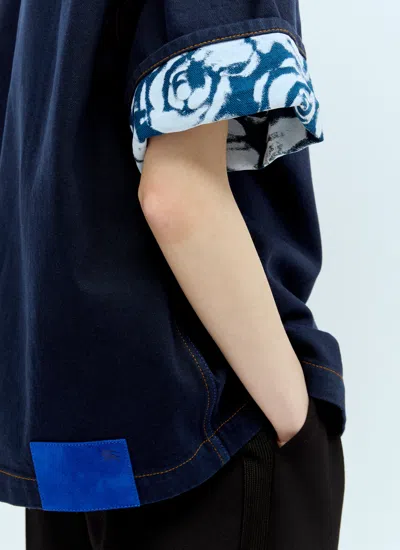 Burberry Heavyweight Denim Short-sleeve Button-front Shirt In Blue