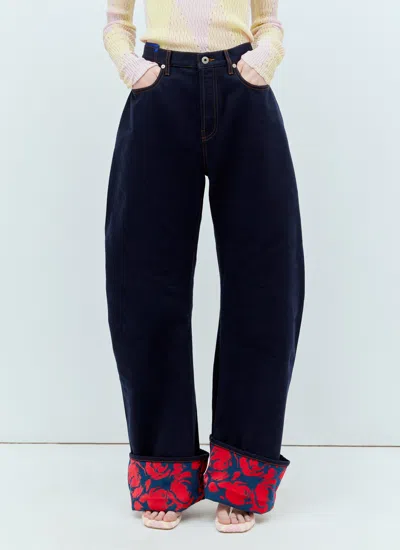 Shop Burberry Women Rose Cuffs Heavyweight Jeans In Blue