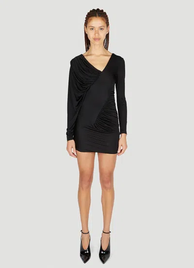 Saint Laurent Draped Long-sleeved Dress In Black