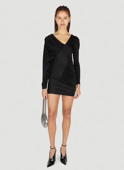 Saint Laurent Draped Long-sleeved Dress In Black