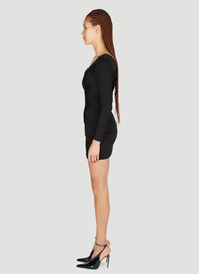 Saint Laurent Draped Long-sleeved Dress In Black