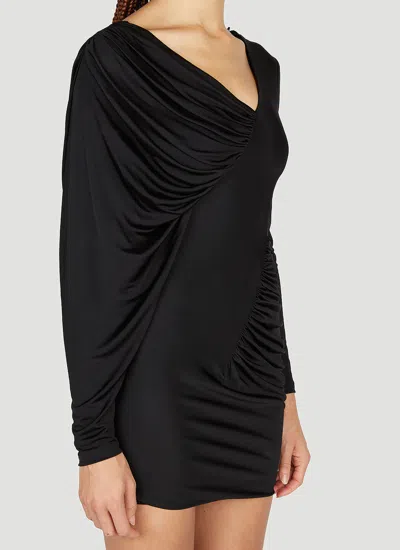 Saint Laurent Draped Long-sleeved Dress In Black
