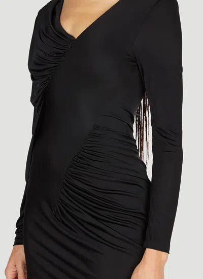 Saint Laurent Draped Long-sleeved Dress In Black