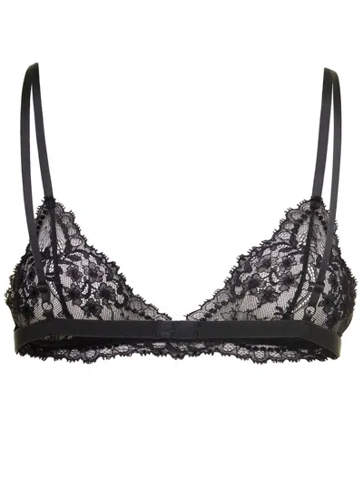 Shop Dolce & Gabbana Black Triangle Bra In Floral Lace Woman