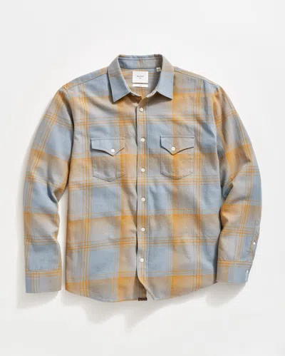 Billy Reid Large Scale Plaid Western Shirt In Faded Denim