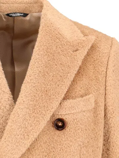 Dolce & Gabbana Lapel Detail Belt Flap Pockets Jacket In Beige