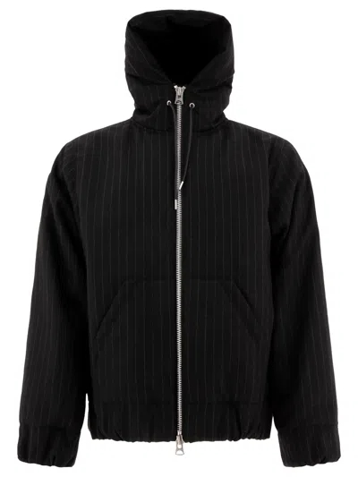 Shop Sacai Pinstriped Hooded Jacket Jackets In Black