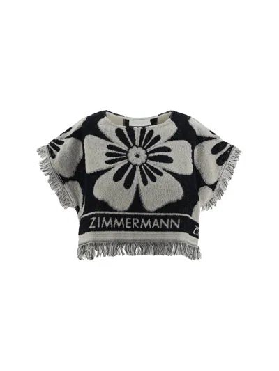 Shop Zimmermann Halliday Towelling Crop Top In Black/cream