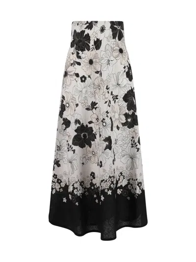 Shop Zimmermann Pop Bias Midi Skirt In Ivory/black Floral