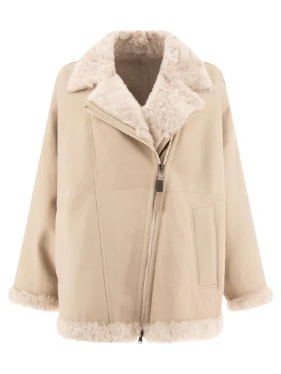 Shop Brunello Cucinelli Leather Jacket Jackets In Beige