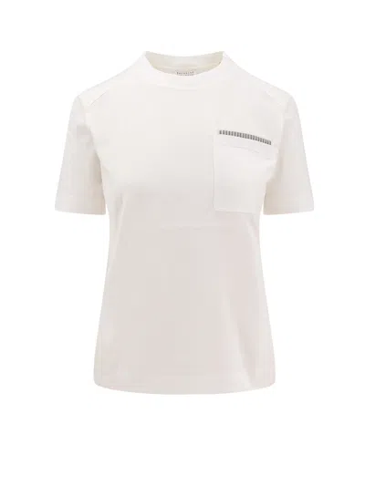 BRUNELLO CUCINELLI COTTON T-SHIRT WITH MONILI DETAIL 