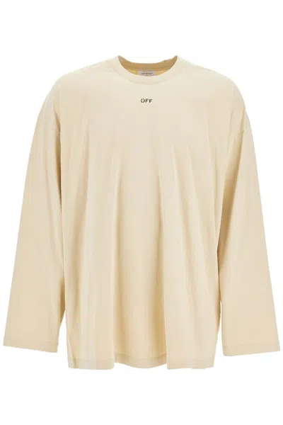 Shop Off-white Off White Long Sleeve Oversized T Shirt For In Beige