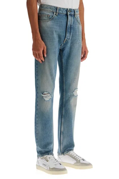 Shop Palm Angels Straight Leg Monogram Print Jeans In Blue