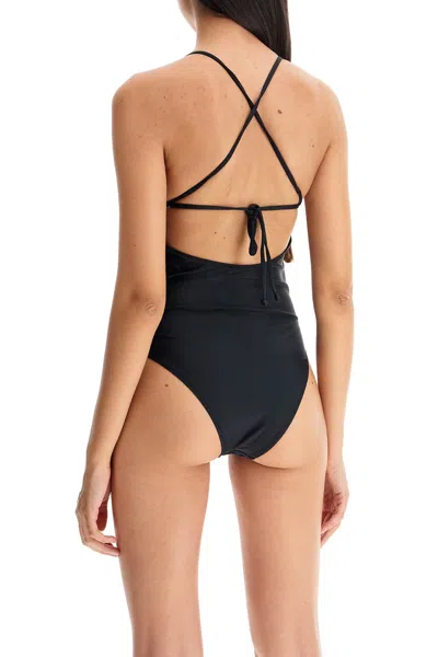 Shop Ganni One Piece Swimsuit With Logo In Black