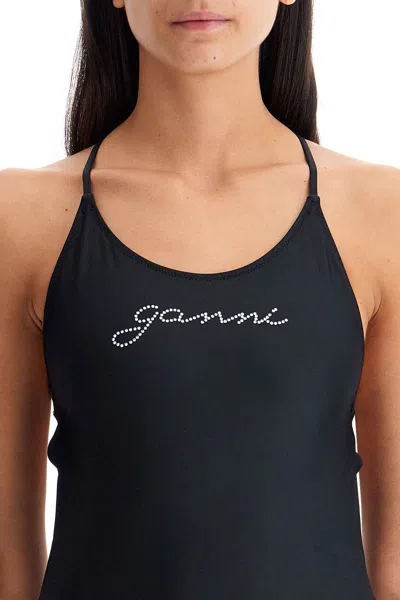 Shop Ganni One Piece Swimsuit With Logo In Black