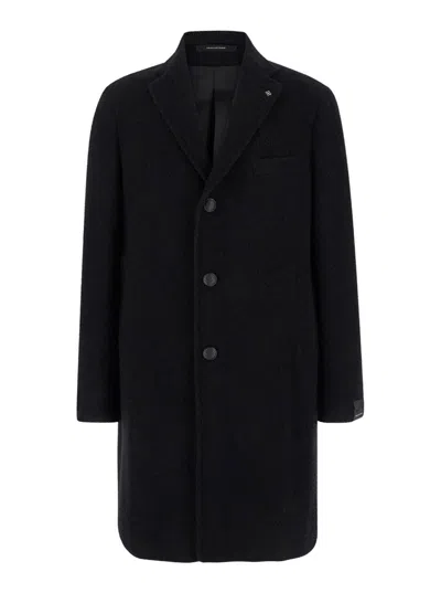 Shop Tagliatore Black Single-breasted Jacket With Buttons In Wool Blend Man