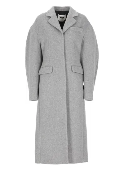 Msgm Wool Coat In Grey