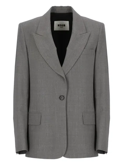 Msgm Wool Blend Tailored Single Breast Jacket In Grey