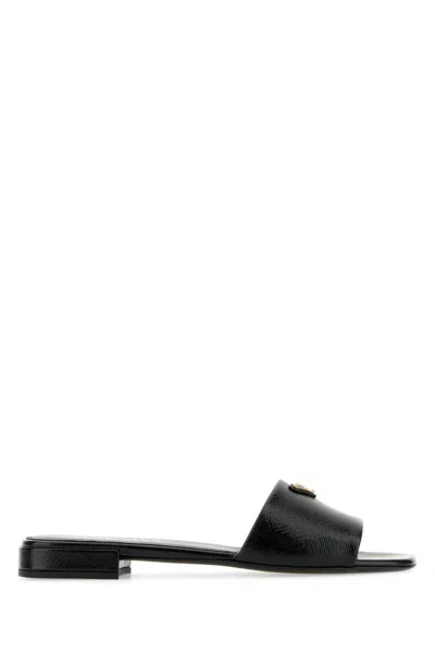 Prada Women Black Nappa Leather Slippers In Black