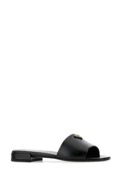 Prada Women Black Nappa Leather Slippers In Black