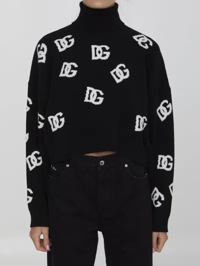 Shop Dolce & Gabbana Turtleneck Sweater With Dg Logo In Black