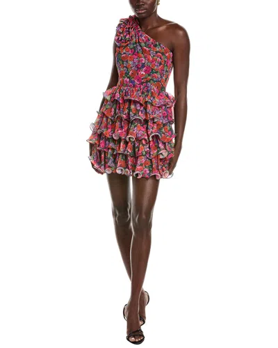 Amur Malti One-shoulder Tiered Georgette Mini Dress In Black
