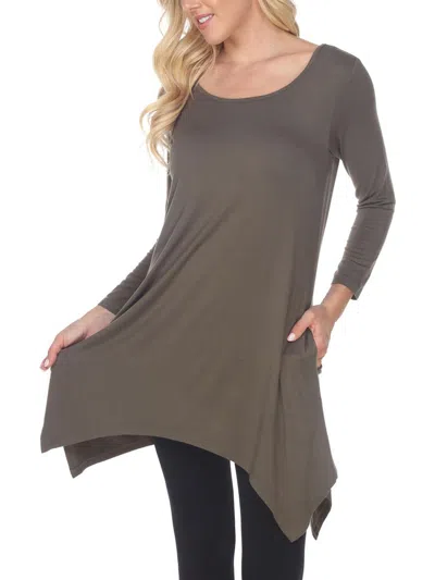 White Mark Womens Boatneck Handkerchief Hem Tunic Top In Green