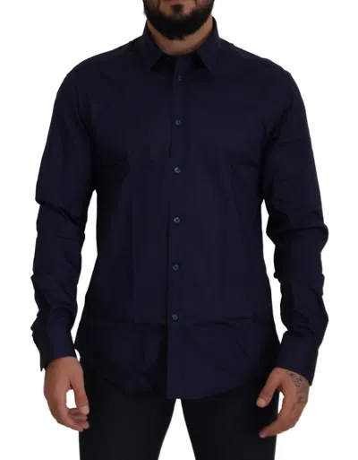 Versace Dark Blue Cotton Formal Dress Trend Shirt In Blue