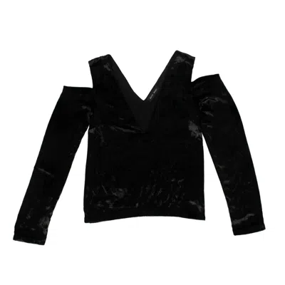 Baja East Sparkly Velvet Cold Shoulder Shirt - Black In Black