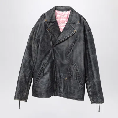 Shop Acne Studios Vintage Black Biker Jacket In Grey