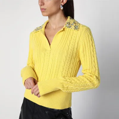 Shop Des_phemmes Des Phemmes Cable Knit With Crystals In Yellow