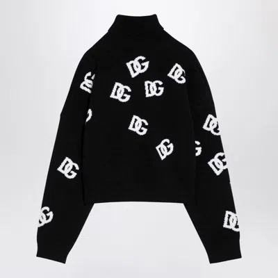 Shop Dolce & Gabbana Dolce&gabbana Black/white Turtleneck Sweater With Dg Inlay