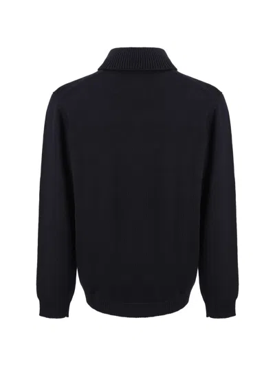 Roberto Collina Merino Wool Turtleneck Sweater With Ribbed Finish In Navy