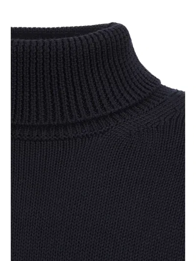 Roberto Collina Merino Wool Turtleneck Sweater With Ribbed Finish In Navy