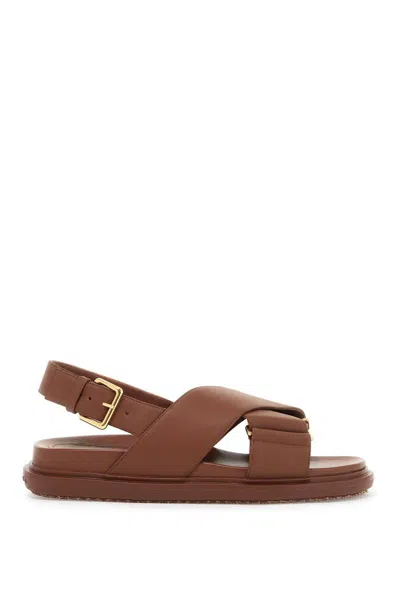 Shop Marni Fussbett Leather Sandals In Brown