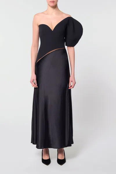 Shop Gabriela Hearst Giulia Maxi Dress In Black Wool Silk Cady & Silk Velvet