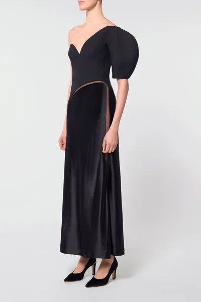 Gabriela Hearst Giulia Maxi Dress In Black Wool Silk Cady & Silk Velvet In Black