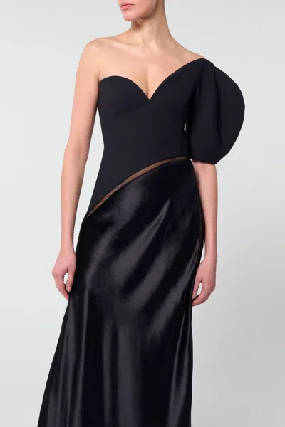 Gabriela Hearst Giulia Maxi Dress In Black Wool Silk Cady & Silk Velvet In Black