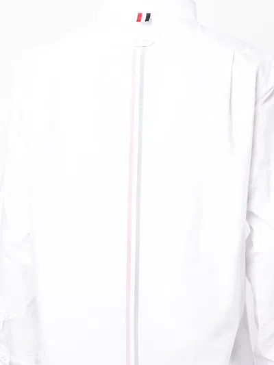 Shop Thom Browne Men Straight Fit Bd L/s Shirt W/rwb Placement In Solid Oxford W/eng Center Rwb Stripe In 100 White