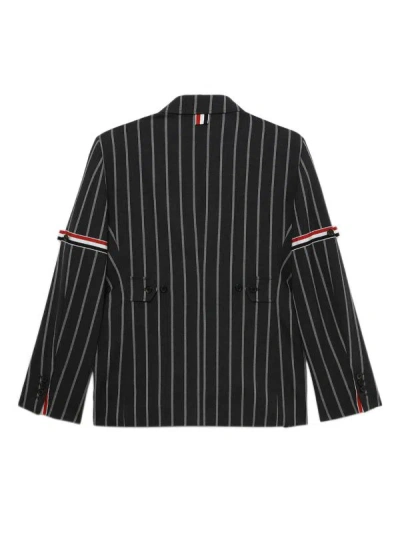 Shop Thom Browne Women Backtab Sportcoat W/ Rwb Gg Armbands In Bold Stripe Wool Suiting In 025 Dark Grey