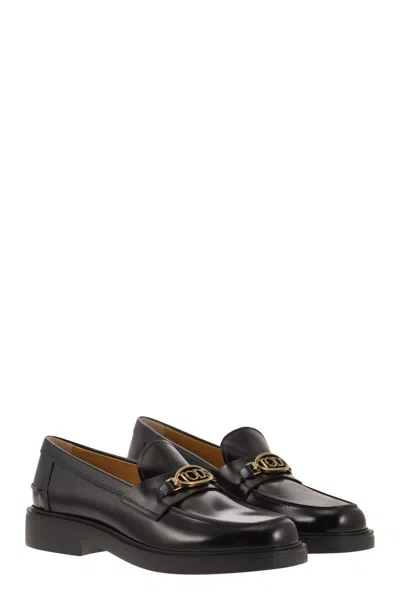 Tod's Leather Loafers Gold-tone Hardware In Black