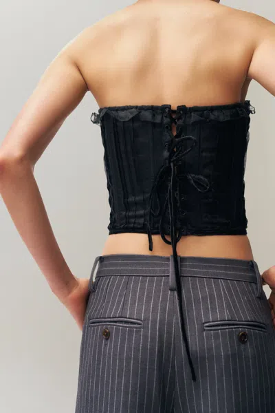 Danielle Guizio Ny Raina Pinstripe Pant In Charcoal/white