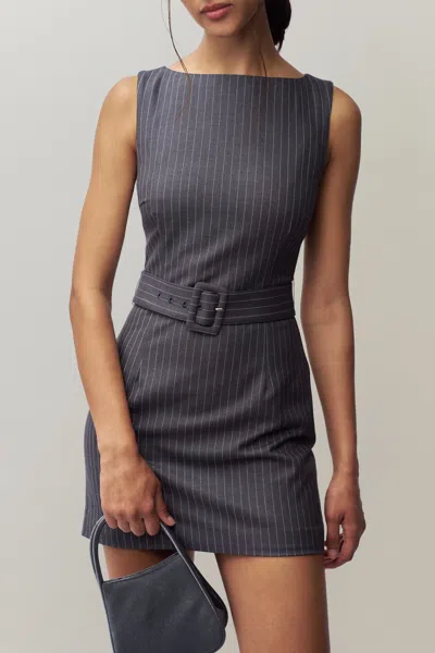 Danielle Guizio Ny Via Pinstripe Dress In Charcoal/white