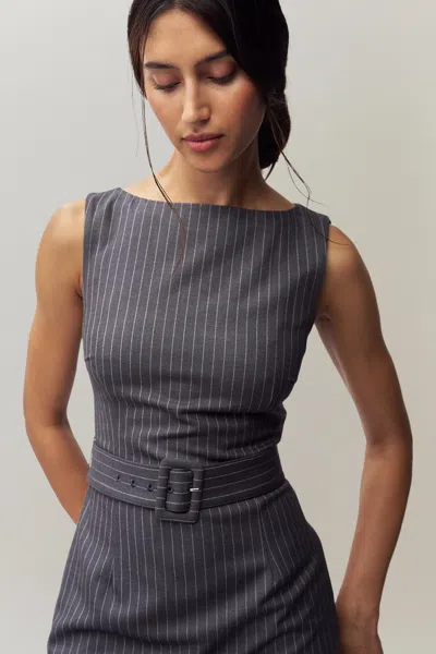 Danielle Guizio Ny Via Pinstripe Dress In Charcoal/white