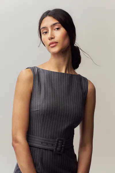 Danielle Guizio Ny Via Pinstripe Dress In Charcoal/white